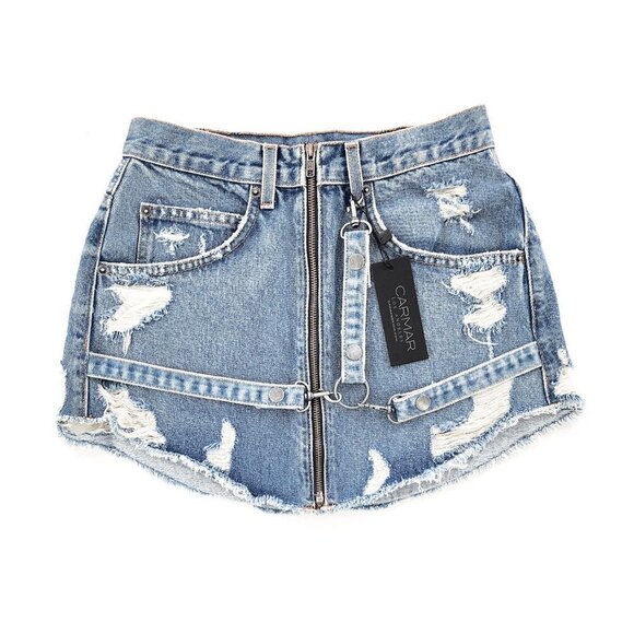 CARMAR Beatrice Distressed Denim Mini Skirt NWT - Picture 6 of 11